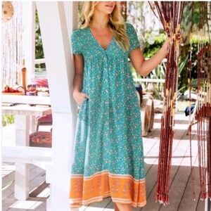 NATURAL LIFE Green and Orange Floral Maxi Dress